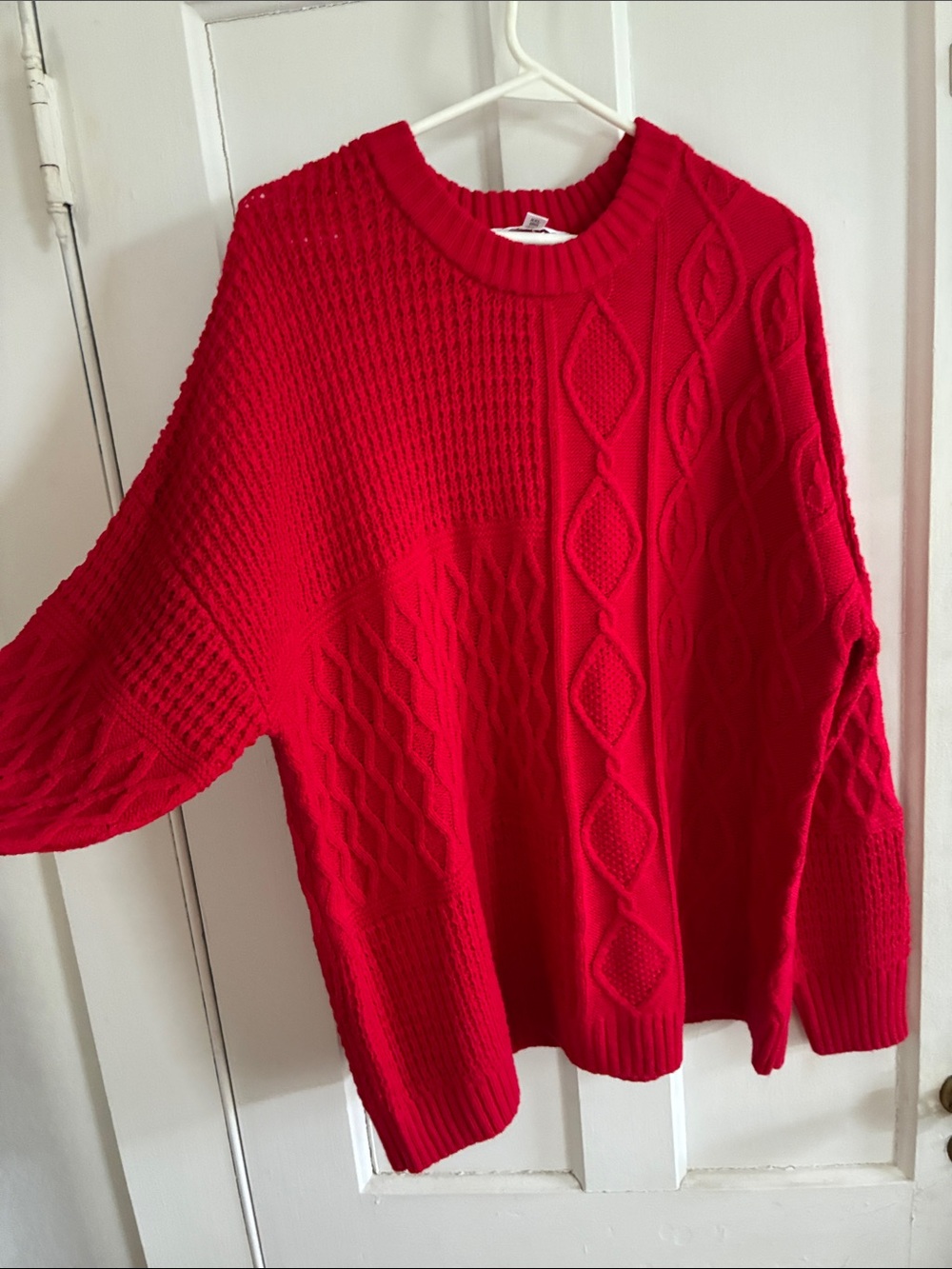 Time and Tru Red Cable Knit Crewneck Sweater